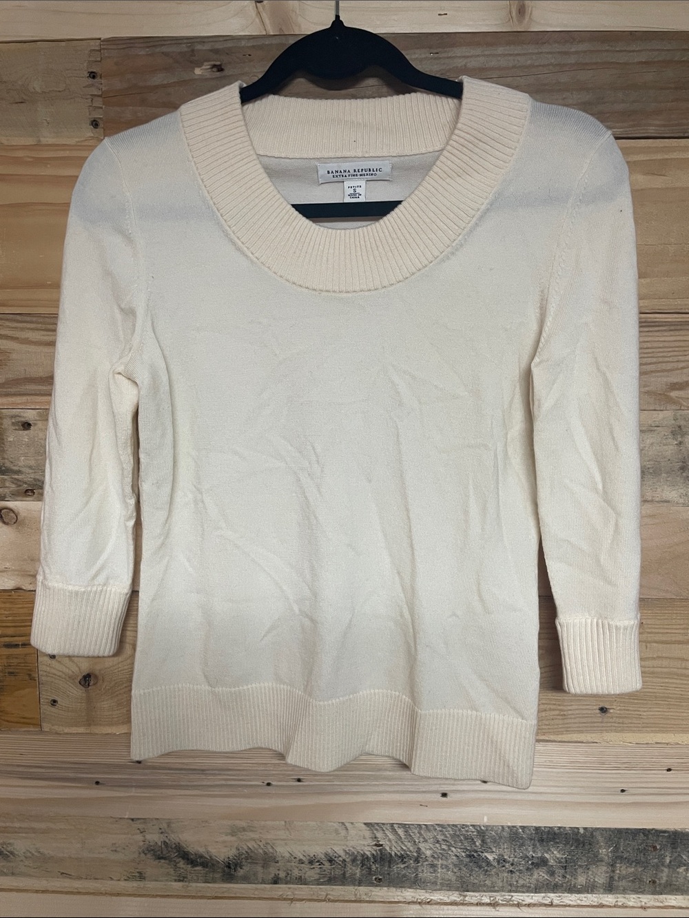 Banana Republic size Small Petite Ivory Crewneck 3/4 Sleeve Lightweight Sweater